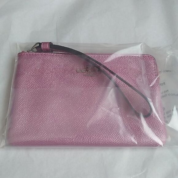 Coach Corner Zip Wristlet in Metallic Crossgrain Leather, SV/ Metallic B… - Picture 8 of 10